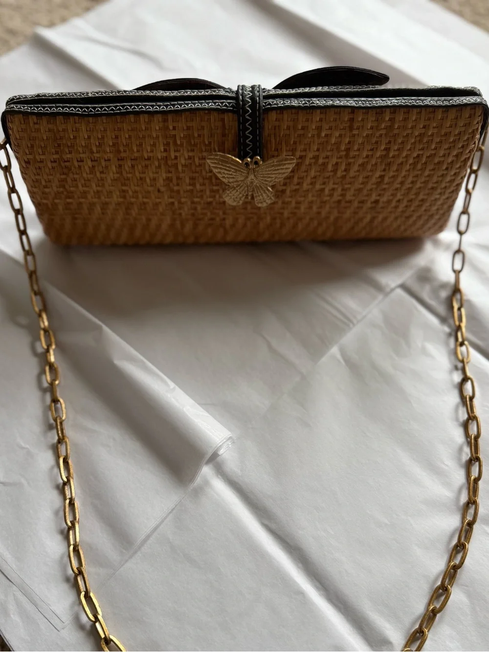 Mary Frances “Social Butterfly” Wicker/Rattan Clutch- 2007 Vintage Beaded Bag